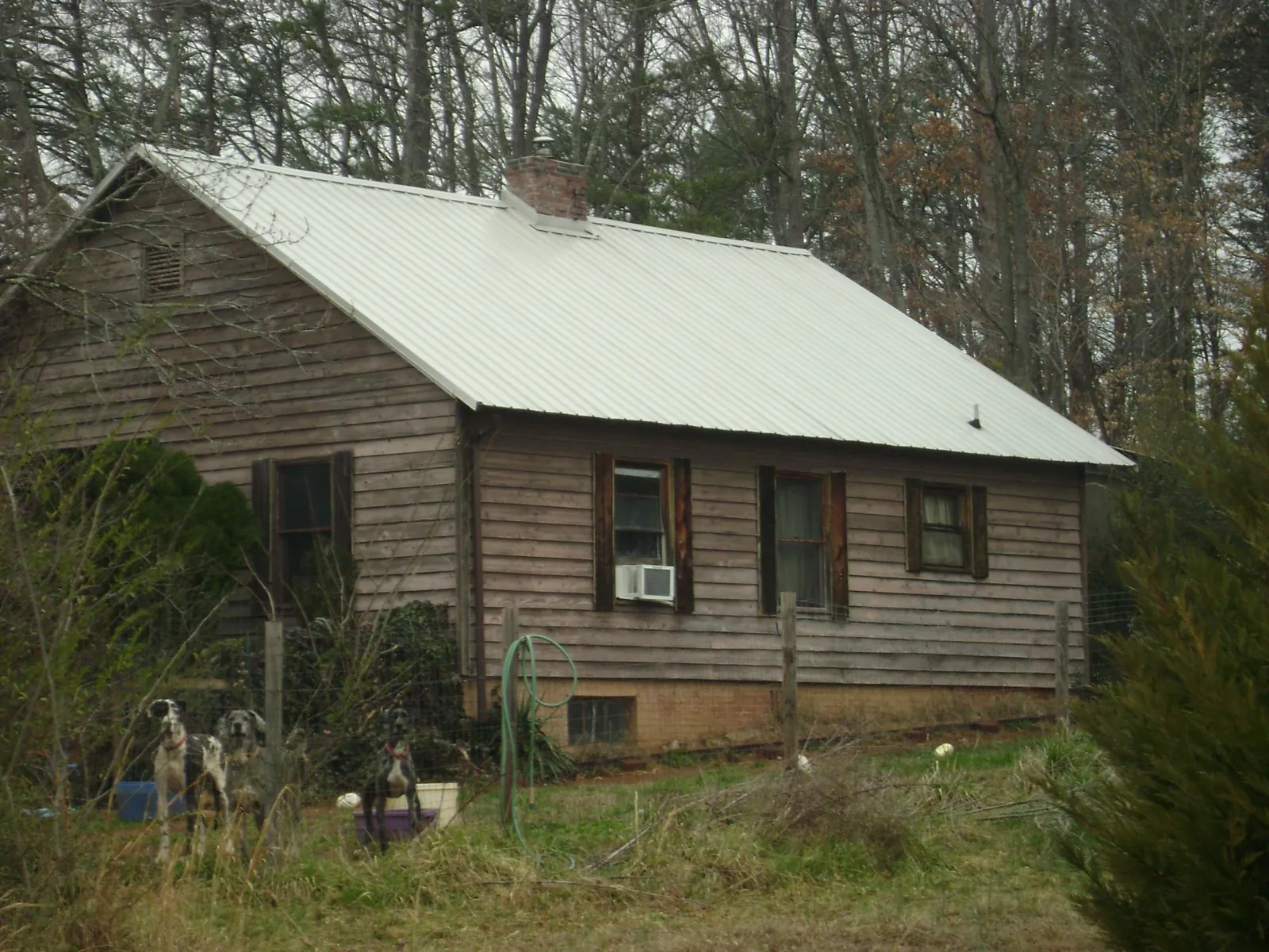 White metal roof on an old wood sided farmhouse, from a Metal Roof Installation job in Lowry